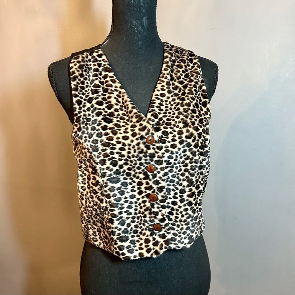 Leopard Print Women's Buttoned Vest Top Vintage